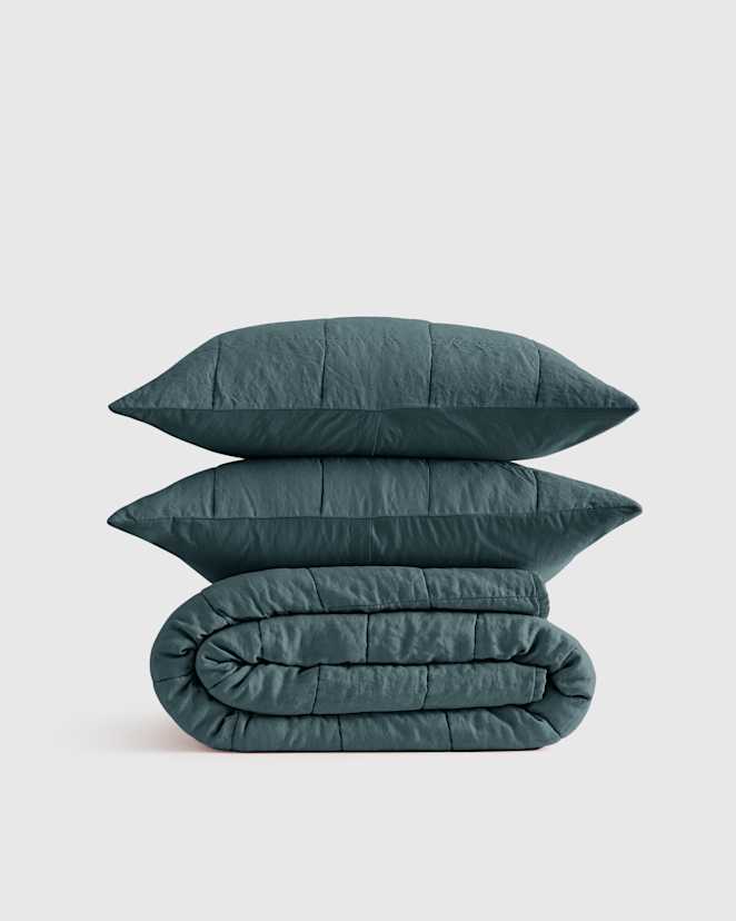 Ocean Lightweight European Linen Box Quilt Set