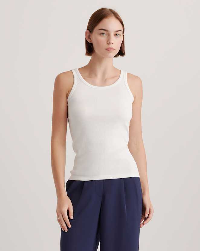 Buttermilk White Organic Cotton Micro-Rib Scoop Neck Tank