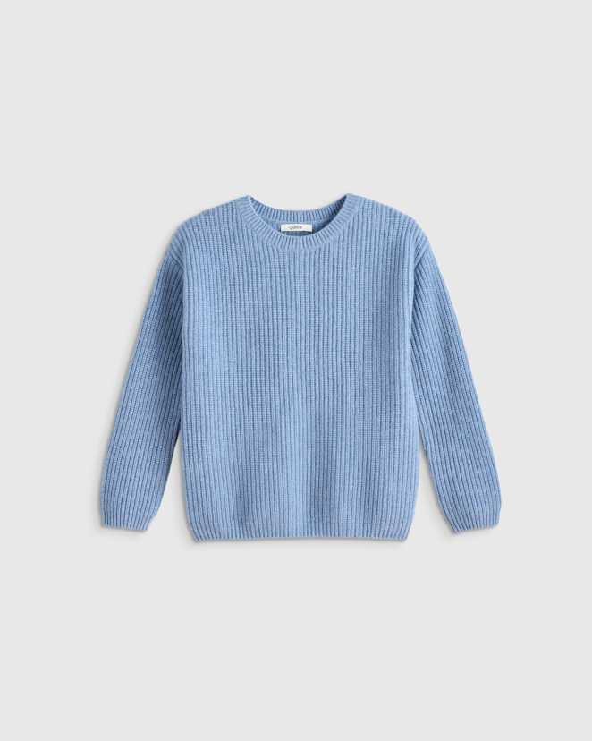 Faded Denim Washable Cashmere Fisherman Tunic Sweater