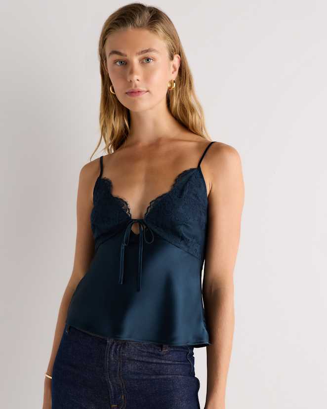 Stratus Blue 100% Washable Silk Lace Cutout Cami
