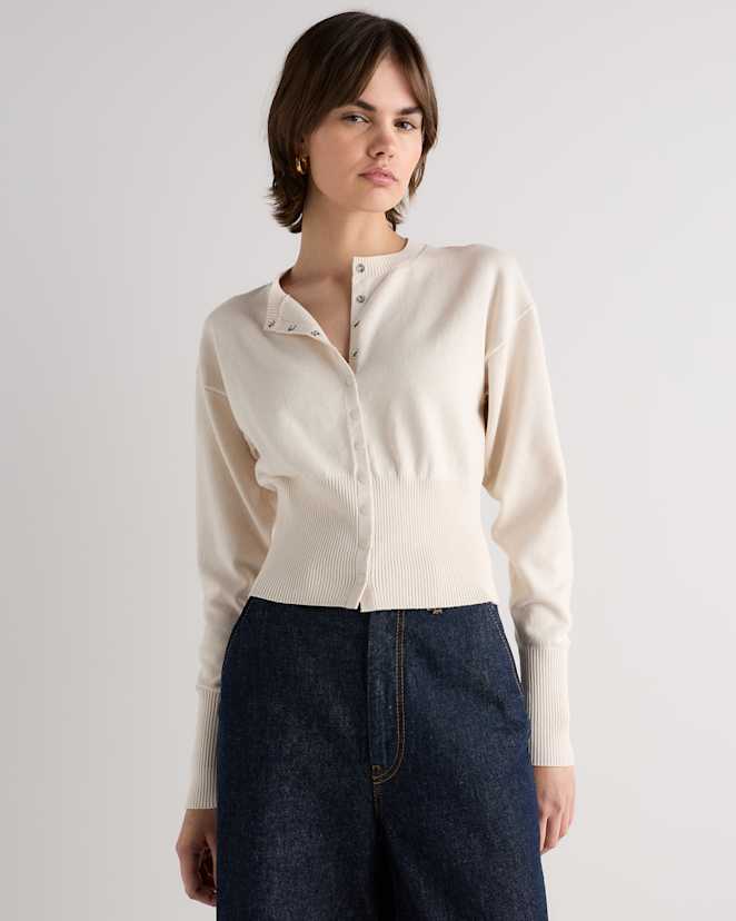 Bone Cotton Cashmere Structured Waist Cardigan