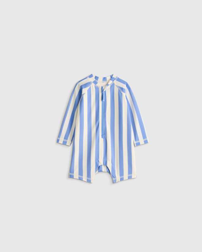 Peri Beach Stripe Long Sleeve Zip-Up Rash Guard One-Piece