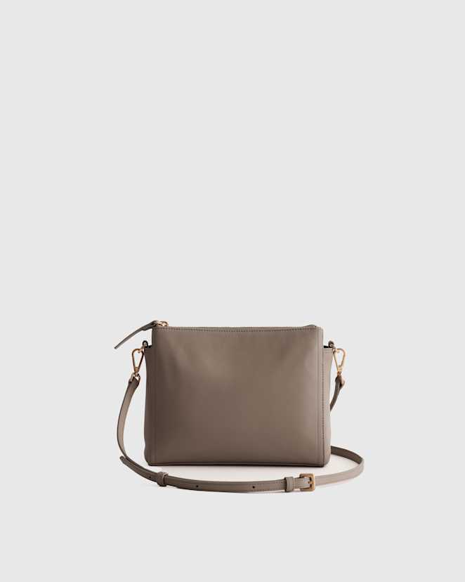 Mink Italian Leather Triple Compartment Crossbody
