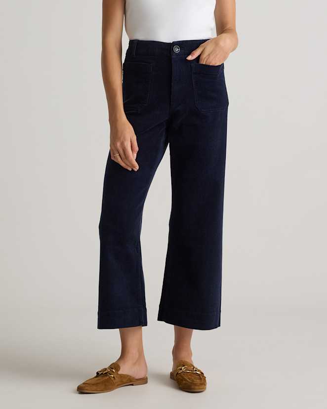 Deep Navy Organic Stretch Corduroy Cropped Wide Leg Pants