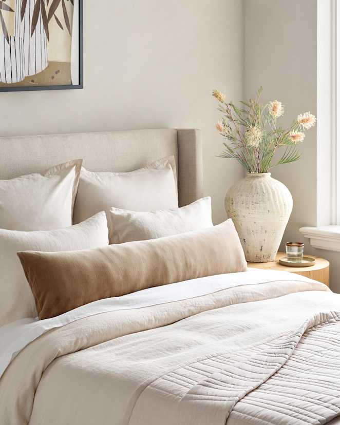 Taupe Cotton Velvet Oversized Lumbar Pillow Cover