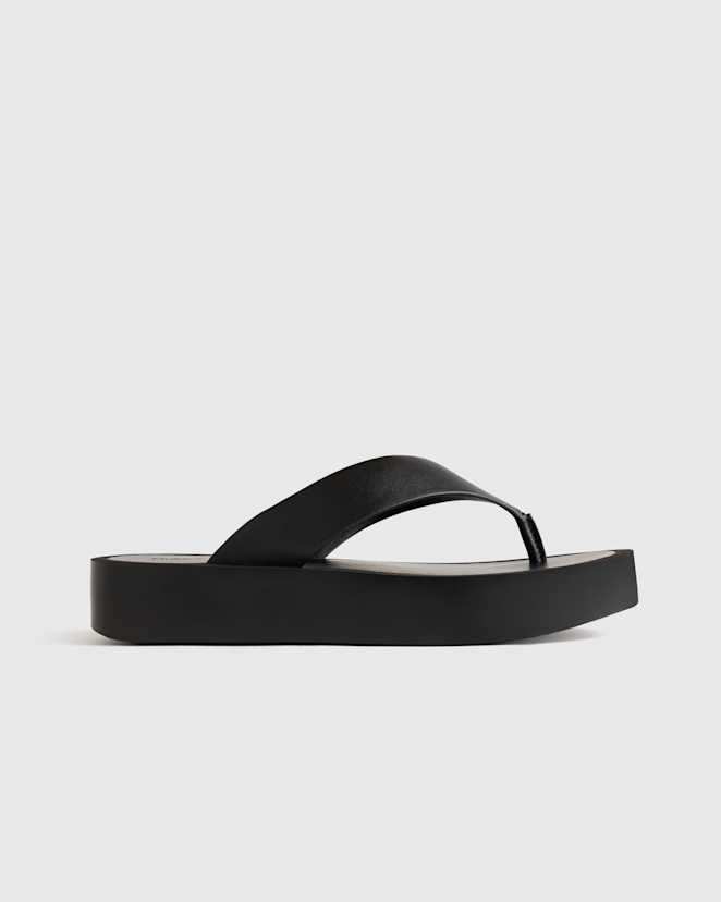 Black Italian Leather Thong Platform Sandal