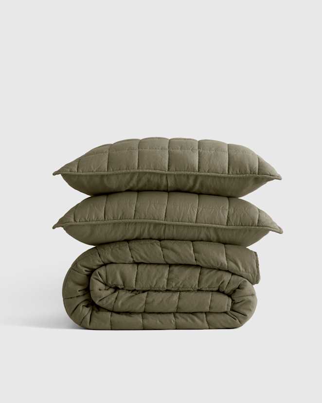 Dusty Olive European Linen Box Quilt Set