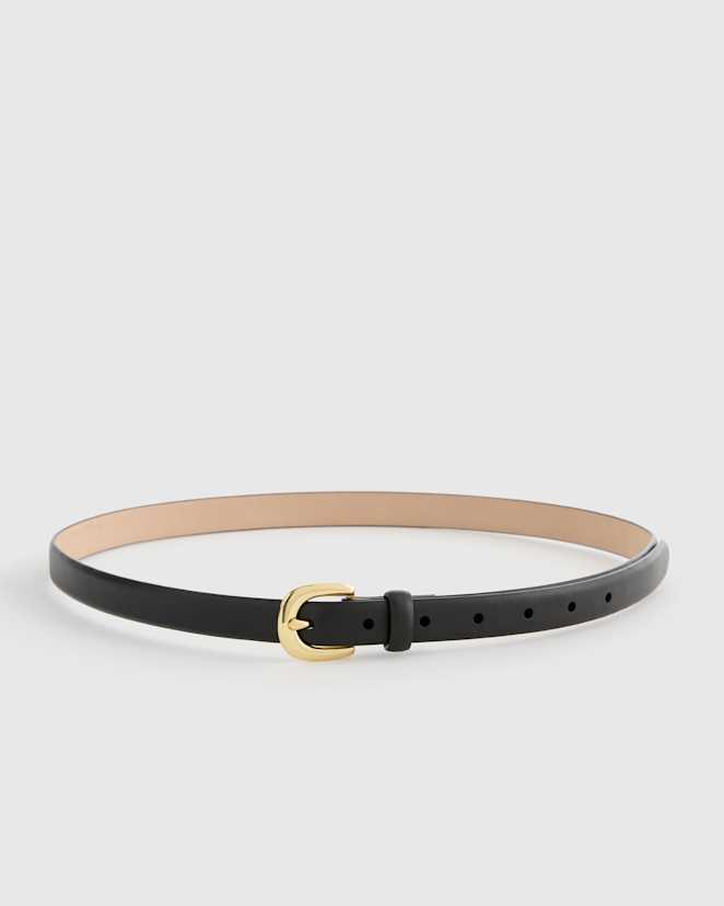 Black Sofia European Leather Skinny Belt