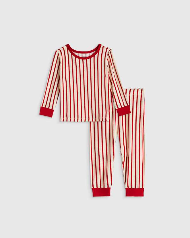 Red Candy Stripe Bamboo Long Sleeve and Pant Pajama Set