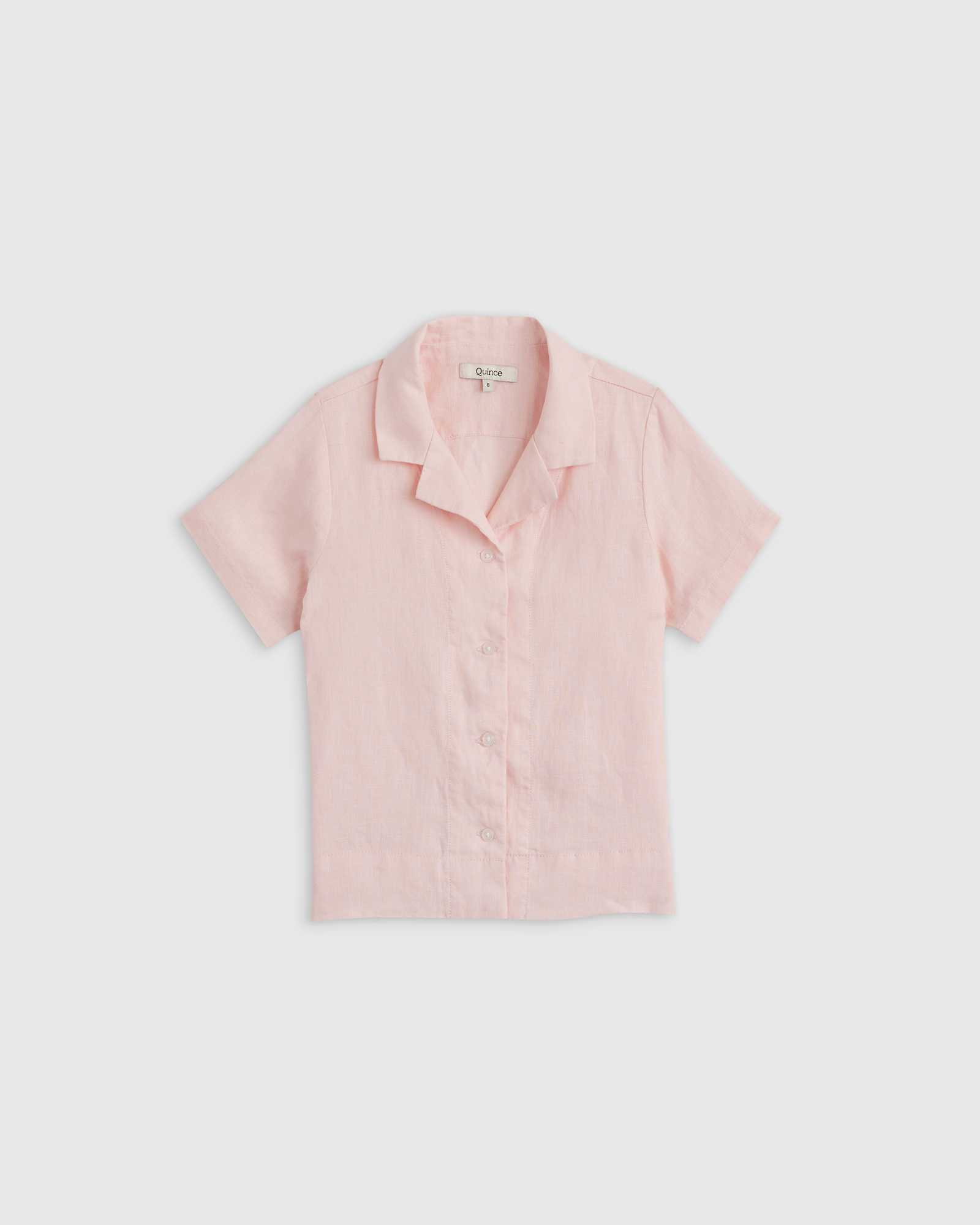 pale-pink 100% European Linen Short Sleeve Camp Shirt