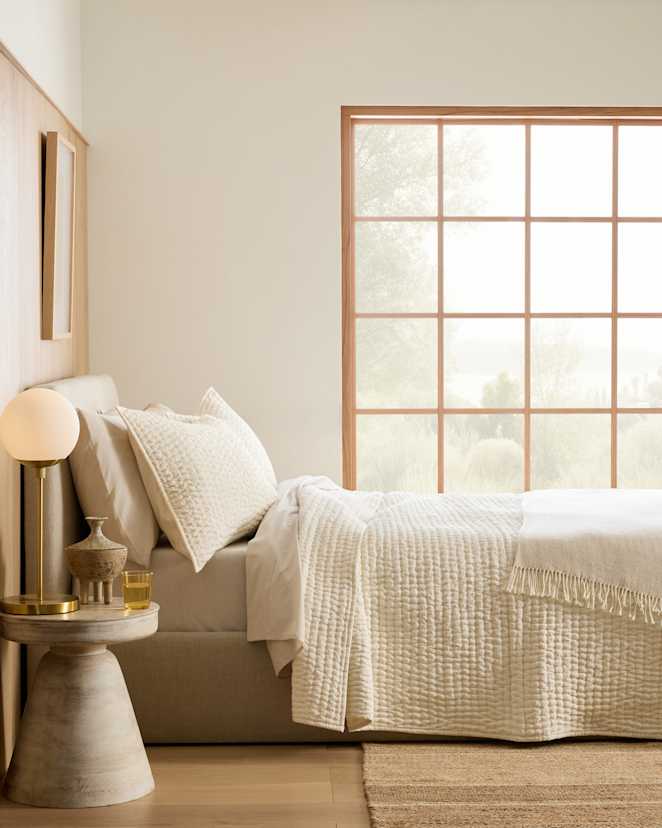 Ivory European Linen Cotton Stitch Quilt