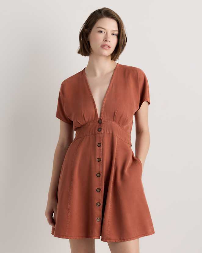 Terracotta Vintage Wash Tencel Button Front Dress