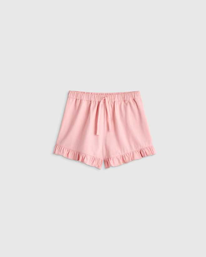Coral Pink Girls Ruffle Hem Woven Short