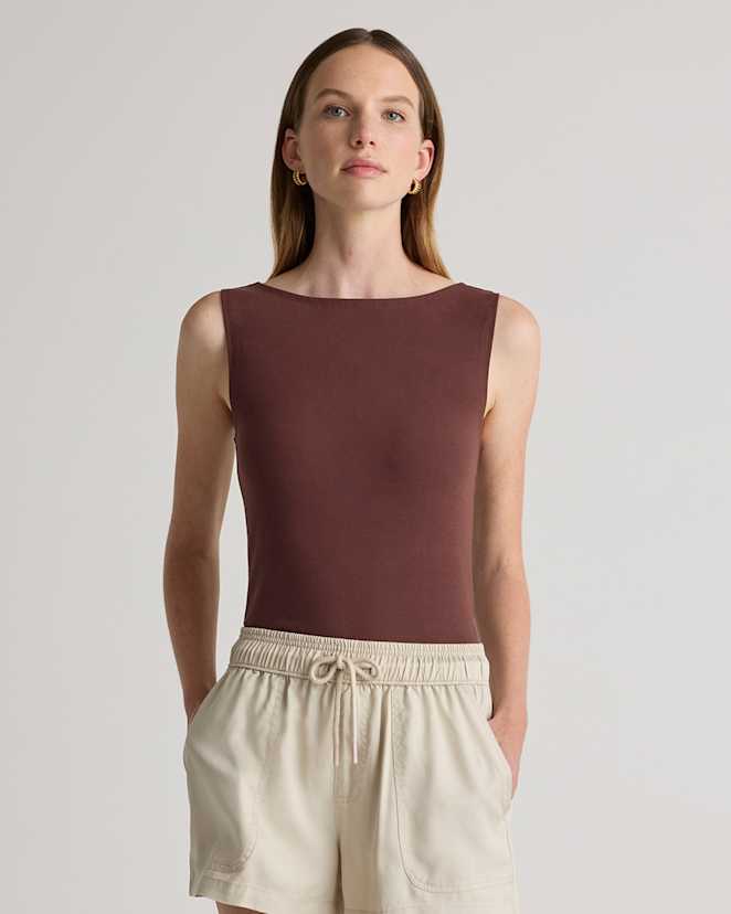 Cocoa Stretch Cotton Jersey Boat Neck Tank