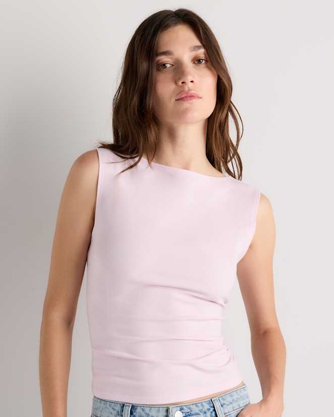 Petal Pink Stretch Cotton Jersey Boat Neck Tank