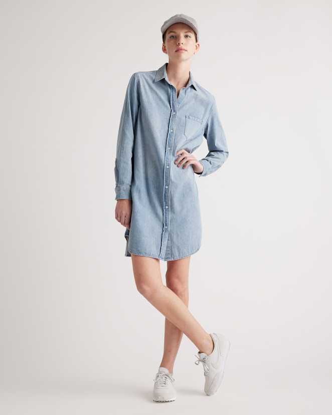 Blue Robe-chemise en denim à effet usé
