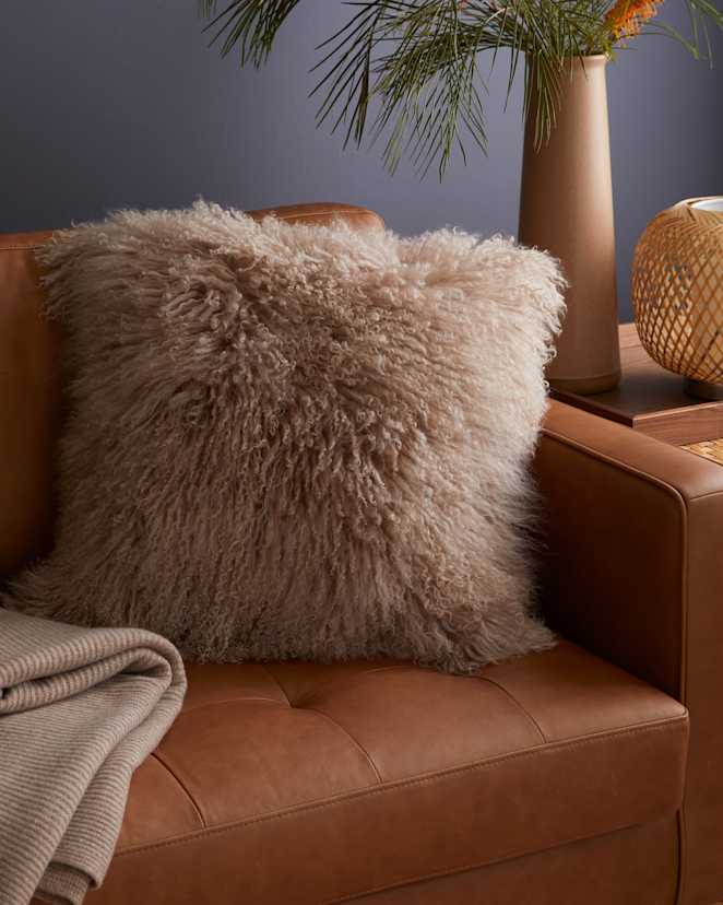 Khaki Luxe Mongolian Lamb Pillow Cover