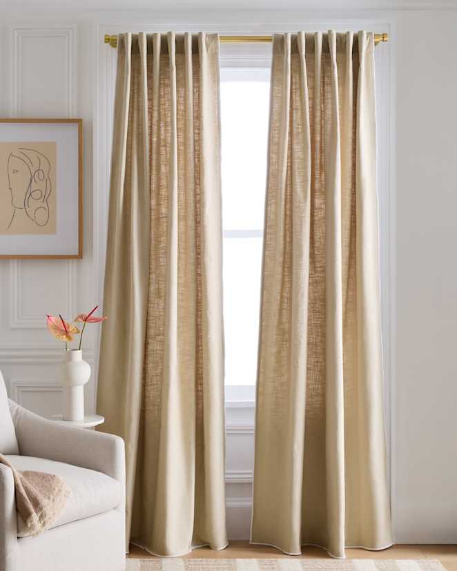 Natural/White Piping Piped Edge Cotton Curtain