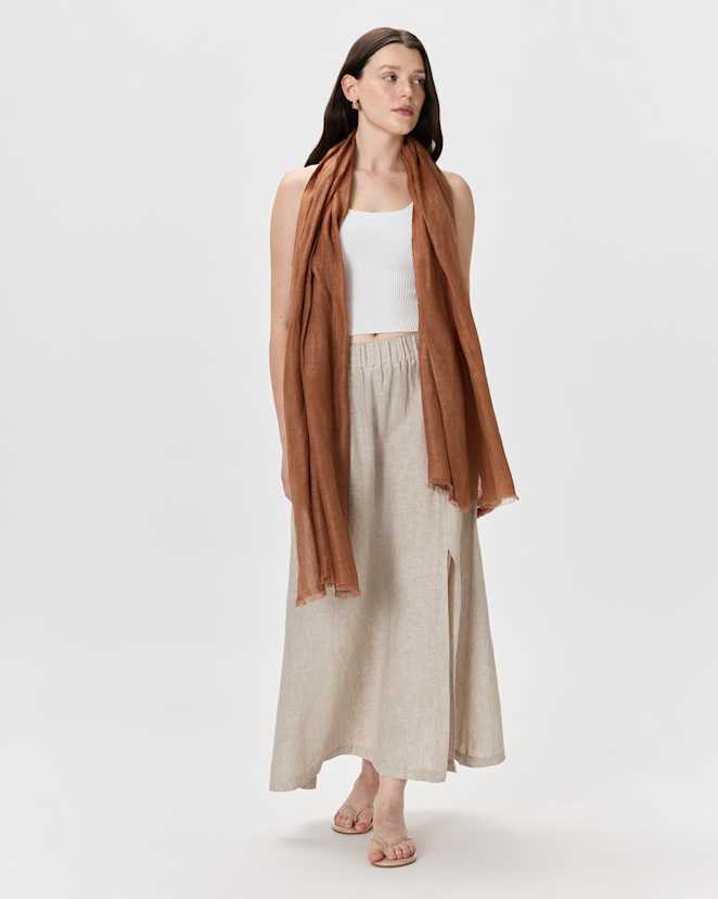 Rust Brown 100% European Linen Scarf