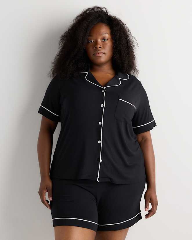 Black Bamboo Jersey Short Sleeve Pajama Set