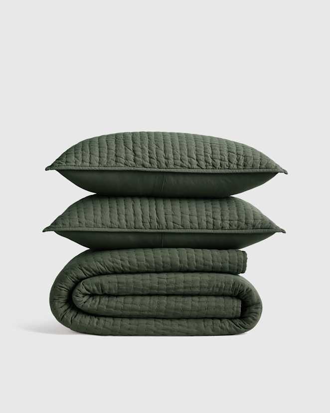Pine European Linen Cotton Stitch Quilt Set