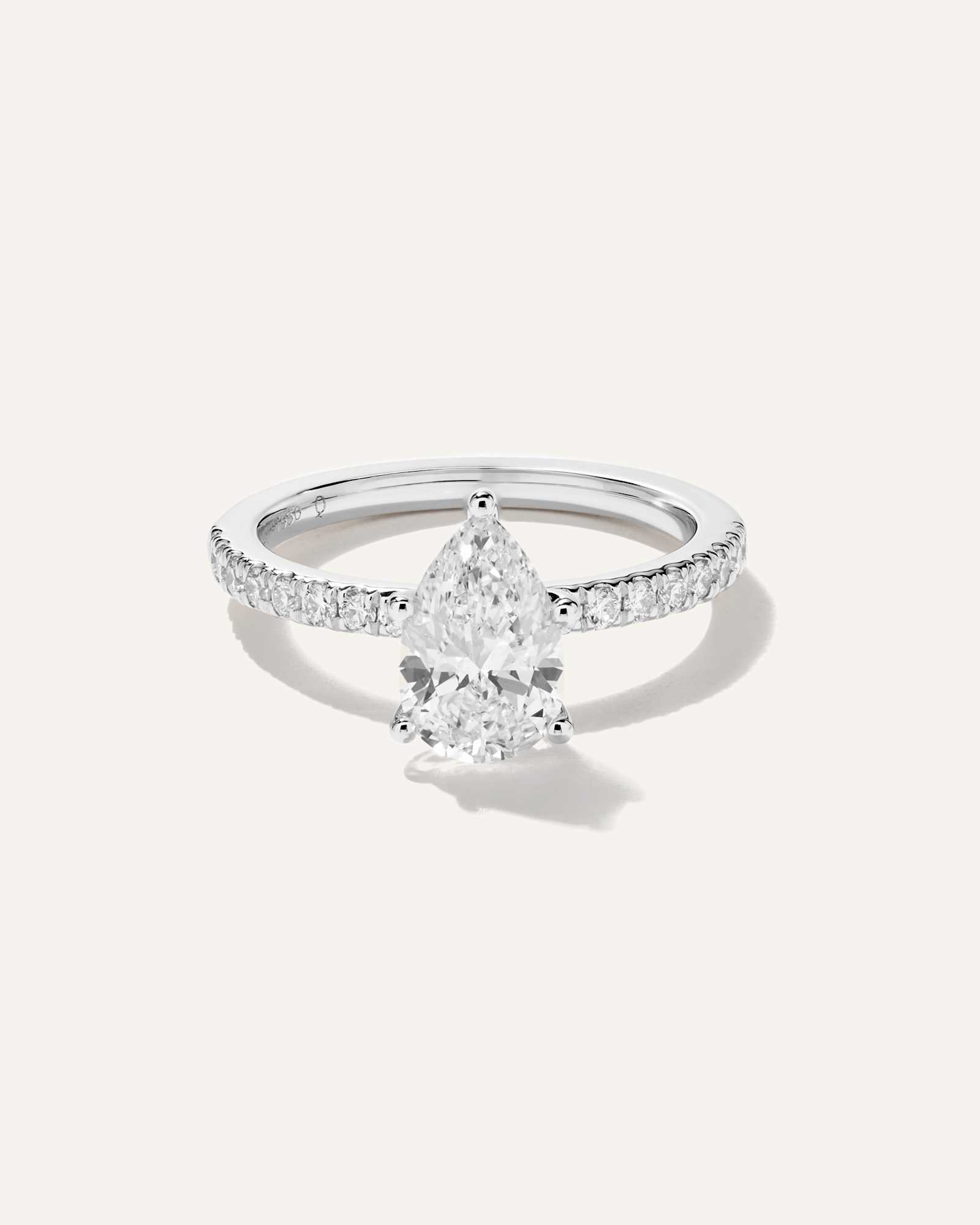 White Gold Lab Grown Diamond Pear Petite Pave Engagement Ring - 1.5ct