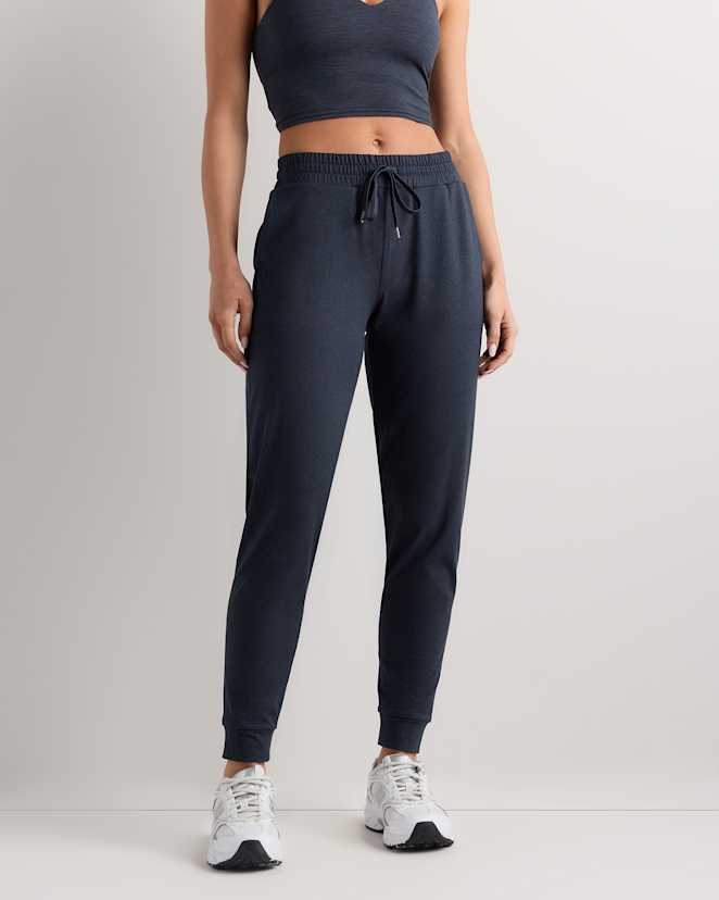 Heather Deep Navy Flowknit Mid-Rise Joggers