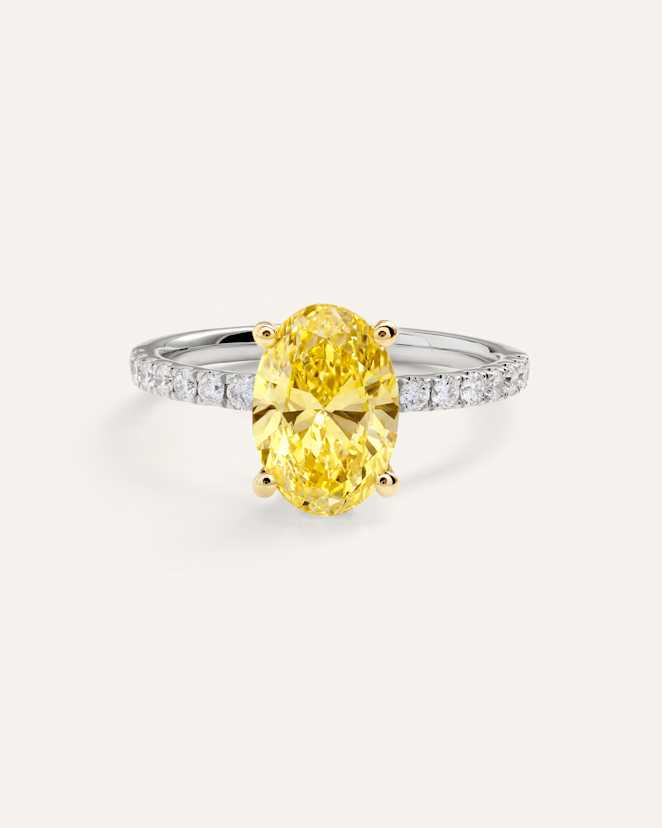 White Gold 14K Gold Yellow Lab Grown Diamond Oval Pave Engagement Ring - 2ct