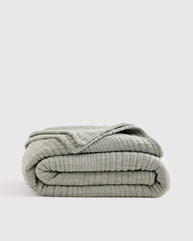 Green Organic Cotton Channel Stitch Coverlet