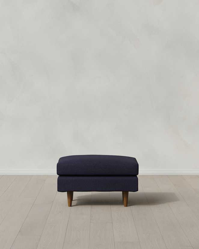 Navy Atlas Midcentury Ottoman in Performance Basketweave