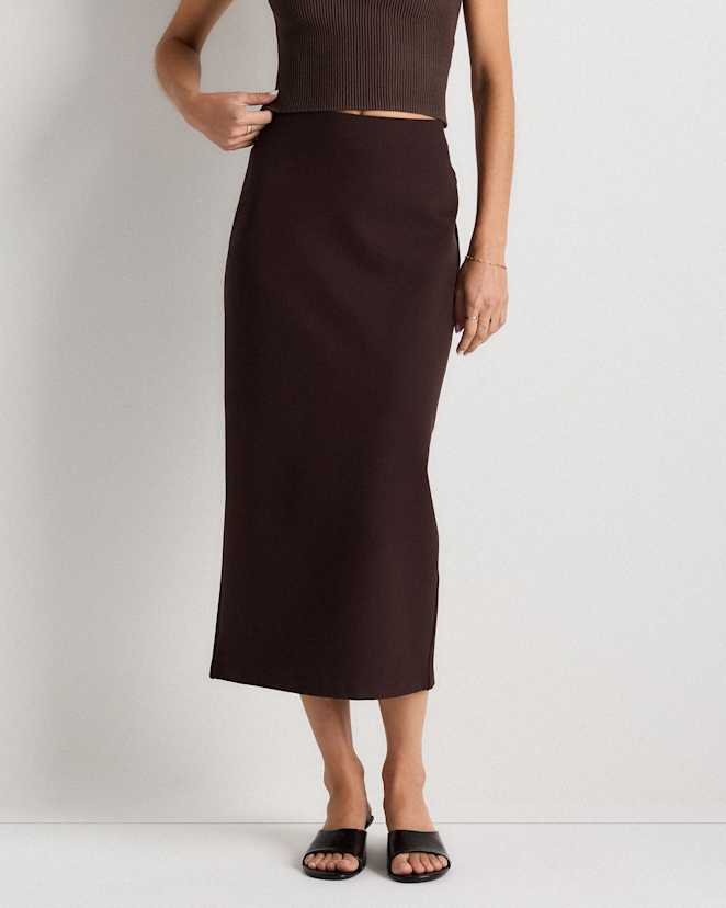 Espresso Ultra-Stretch Ponte Maxi Pencil Skirt