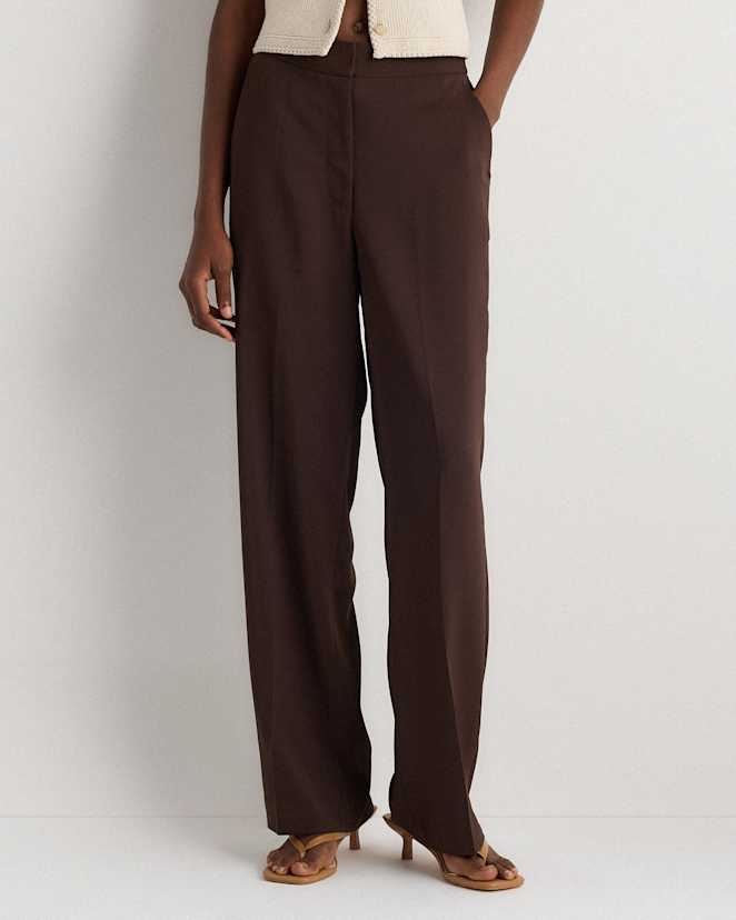 Coffee Bean Brown Pantalon classique en crêpe extensible