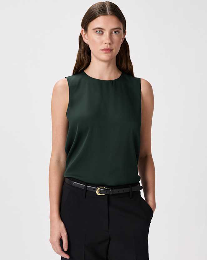 Forest Green Washable Stretch Silk Shell Tank