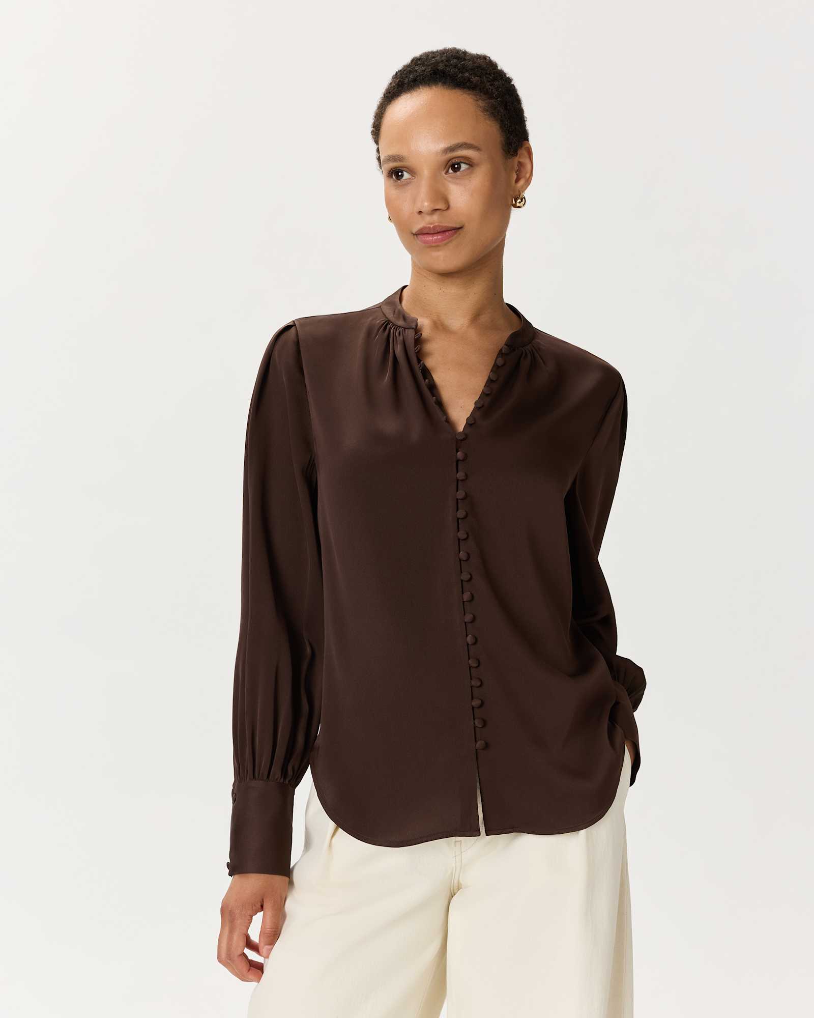 Hot Fudge Washable Stretch Silk Peasant Blouse