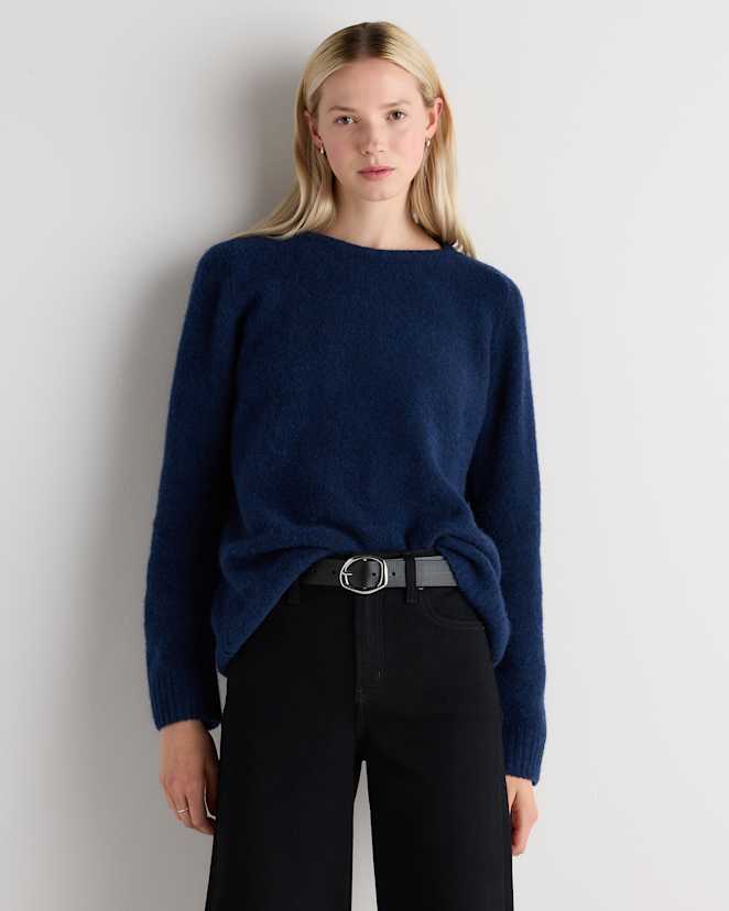 Soft Navy Cashmere Silk Boucle Relaxed Crewneck