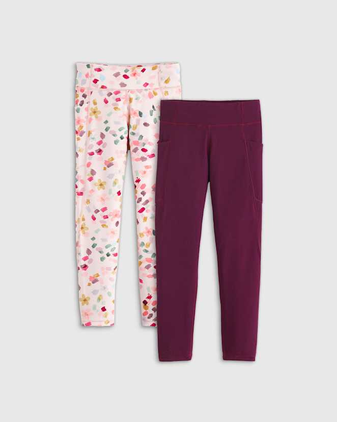 Pink Confetti Dot/Plum Girls Ultra-Form Active Pocket Leggings 2-Pack