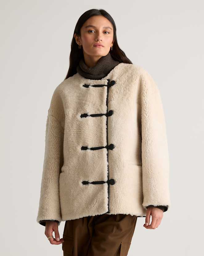 Cream Shearling 100% Shearling Duffle Jacket