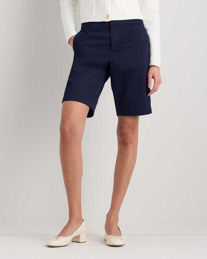 Deep Navy Organic Stretch Cotton Chino Bermuda Shorts