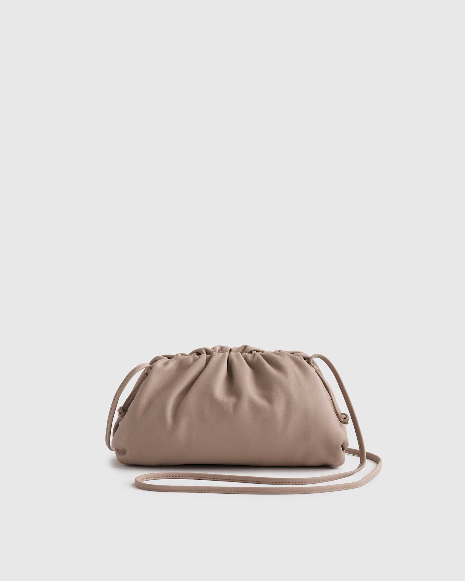 taupe Italian Leather Pouch Crossbody Clutch