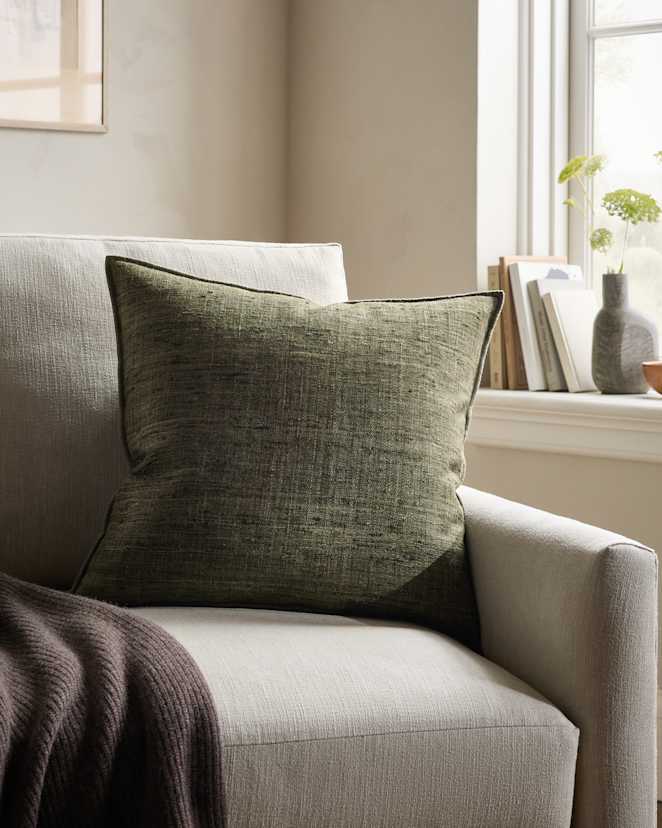 Olive Raw Silk Textured Pillow Cover