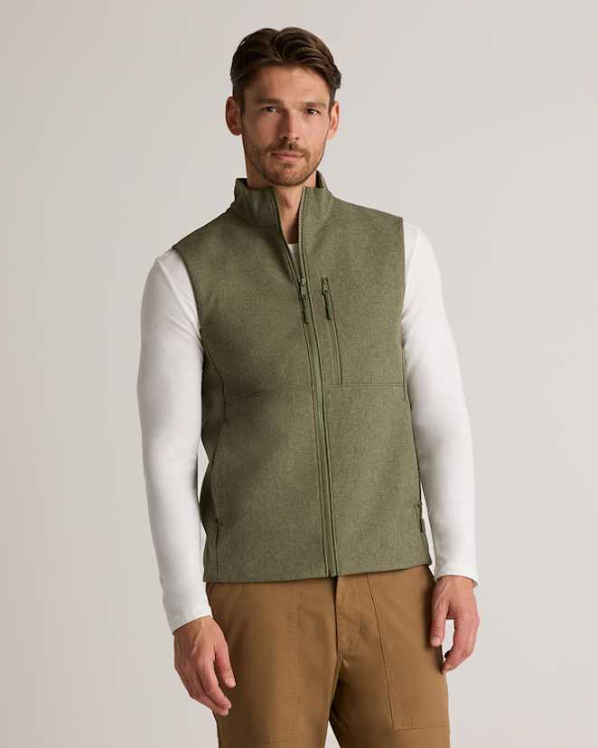 Heather Olive Oil Softshell Fleece-Lined Full-Zip Vest