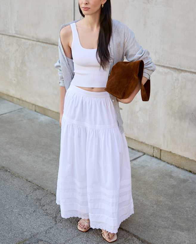 Black 100% Organic Cotton Poplin Pintuck Maxi Skirt