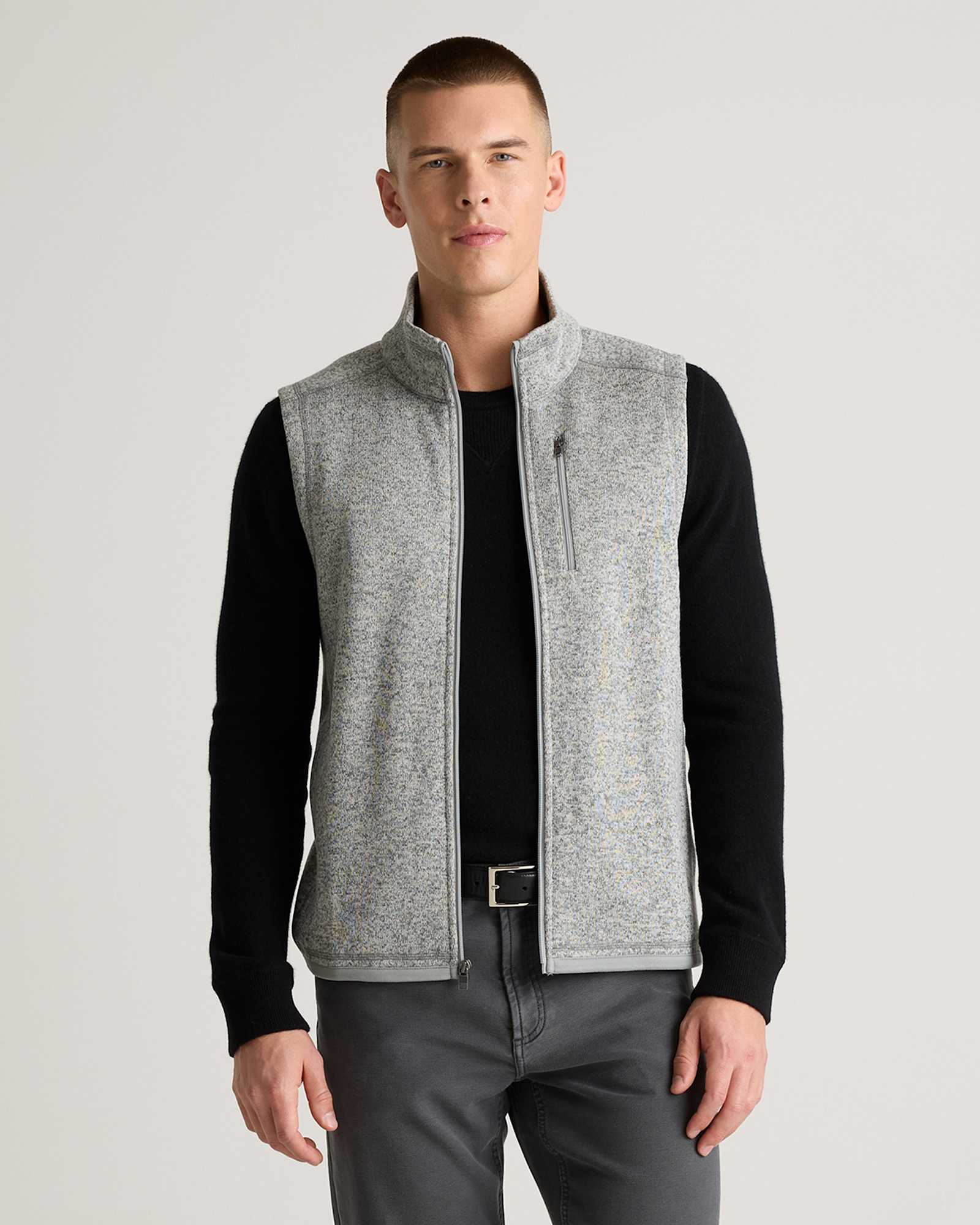 heather-grey Sweater-Knit Fleece Full-Zip Vest