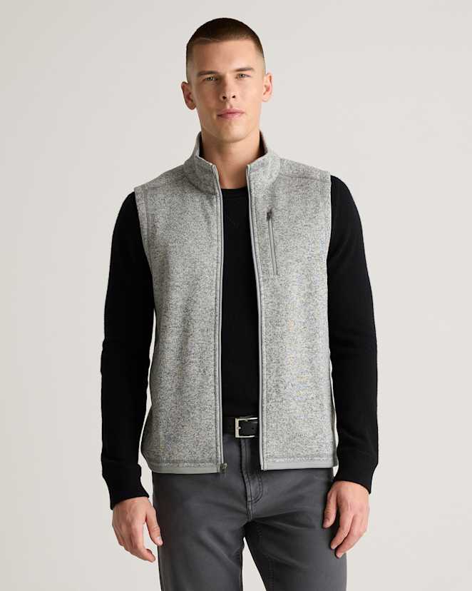 Heather Grey Sweater-Knit Fleece Full-Zip Vest