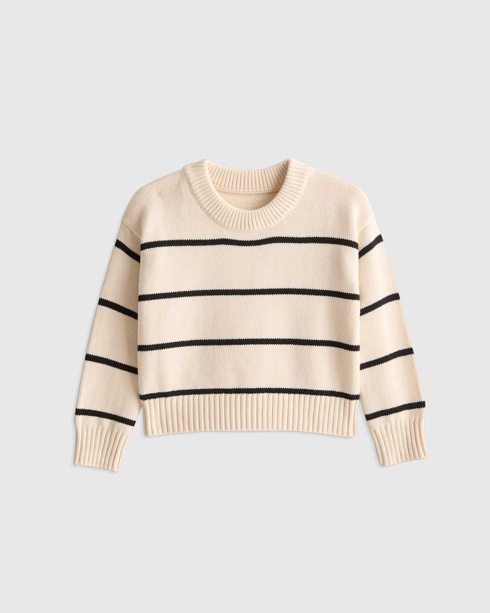 U--601 Toddler 0144 EDITED white/black-stripe 100% Organic Cotton Crewneck Sweater