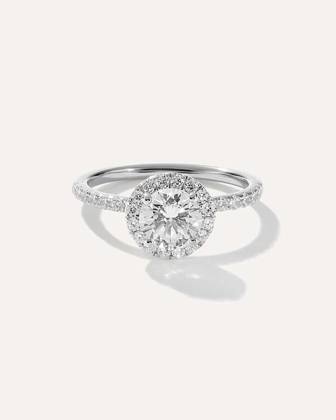 White Gold Lab Grown Diamond Round Halo Pave Engagement Ring - 1ct