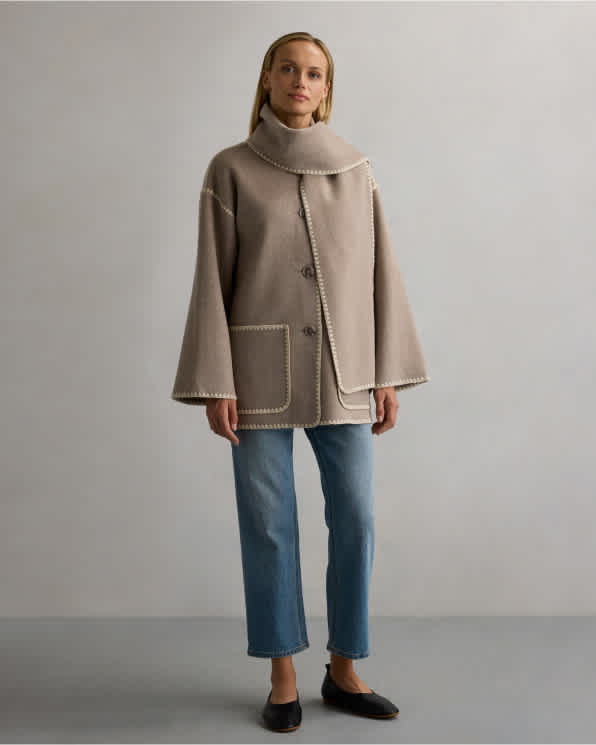 Oat Double-Faced Merino Wool Scarf Coat