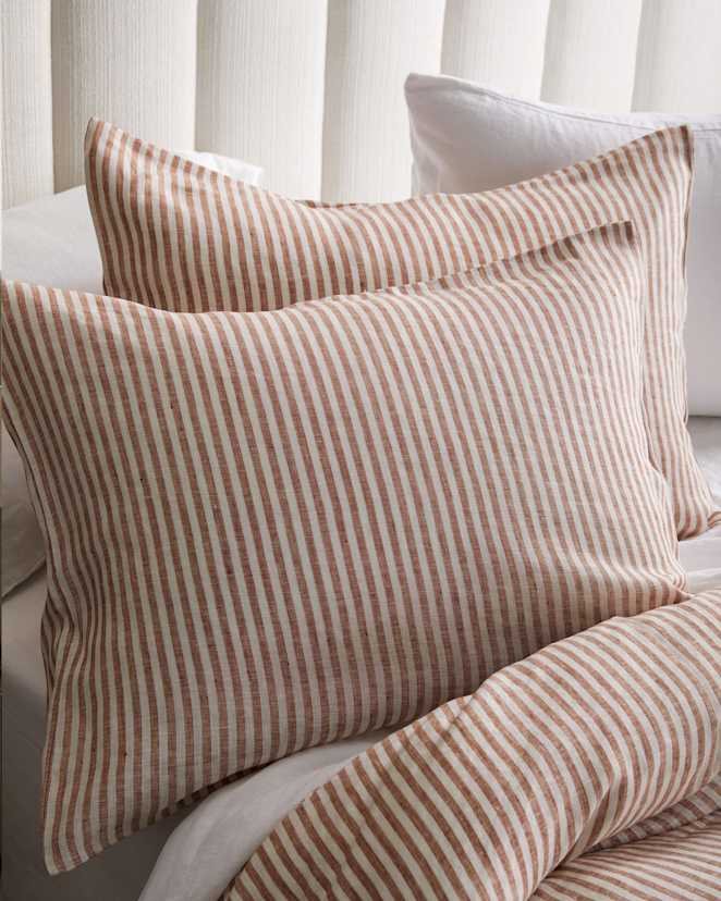 Terracotta/White Stripe European Linen Stripe Sham Set