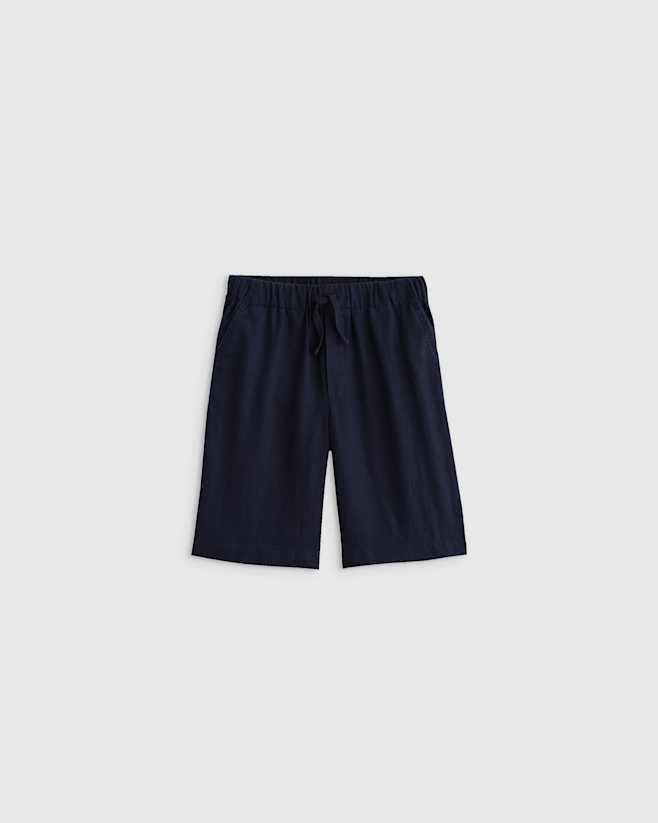Deep Navy 100% European Linen Pull-On Shorts