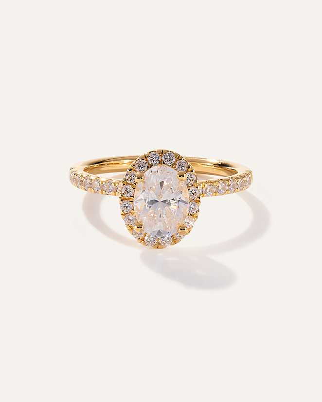 Yellow Gold Lab Grown Diamond Oval Halo Pave Engagement Ring - 1ct